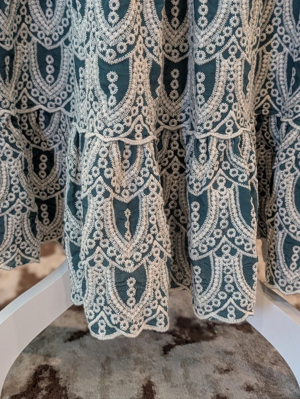 Women's Teal Green and Cream Lace-Pattern Maxi Skirt - Picture 3 of 5